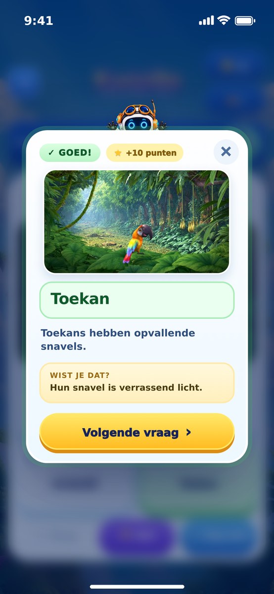 Uitleg na een goed antwoord met confetti